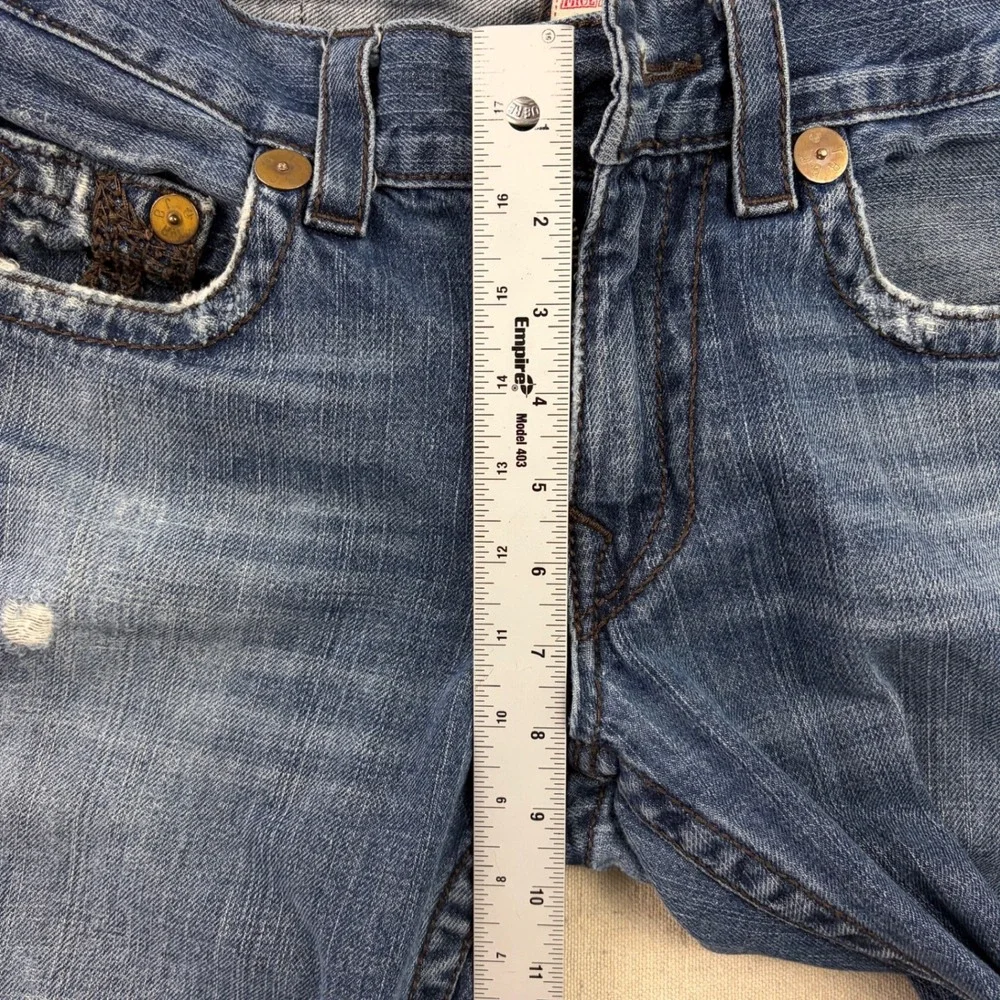 True Religion Bobby Jeans Mens 32 Blue Straight Leg Thick Contrast Stitching